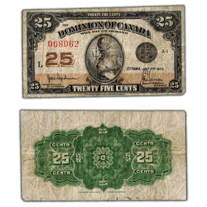 SOLD 25 Cents 1923 Dominion of Canada Note Shinplaster Hyndman DC-24b - Fine