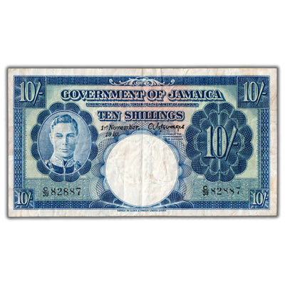 SOLD Jamaica 1950 10 Ten Shillings Note P #38c