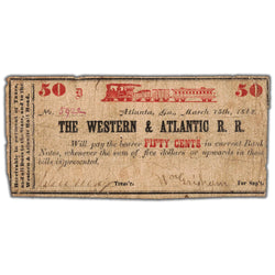 United States 1862 The Western & Atlantic Railroad 50 Cents Note