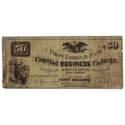 Untied States 1861 Capitol Business College $50 Note