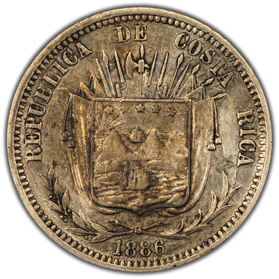 Costa Rica 1886 10 Centavos Silver Coin KM #126