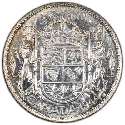 Canada 1942 50 Cents Half Dollar Silver Coin - Almost Uncirculated +