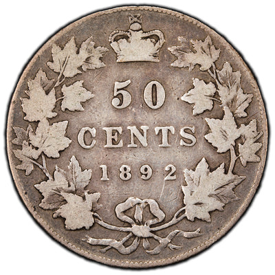 SOLD Canada 1892 Obv 3 50 Cents Half Dollar Silver Coin - VG