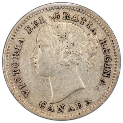 Canada 1885 Obverse 5 10 Cents Dime Silver Coin - ICCS VF-30