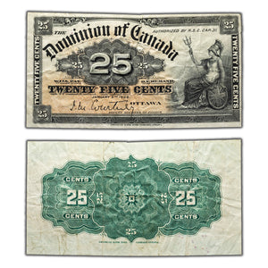 SOLD 25 Cents 1900 Dominion of Canada Shinplaster Note Courtney DC-15a - Fine+