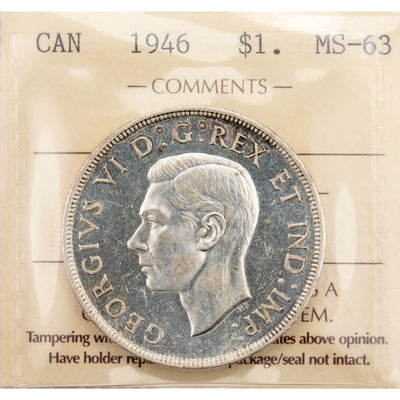 SOLD Canada 1946 $1 Silver Dollar Coin - ICCS MS-63
