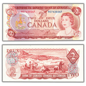SOLD $2 1974 Bank of Canada Note RC Prefix BC-47a - 4 Digit Radar - Ch UNC