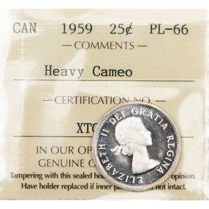 SOLD Canada 1959 25 Cents Quarter Silver Coin - ICCS Proof-Like PL-66 Heavy Cameo