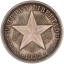 SOLD Cuba 1932 Peso Silver Coin KM #15