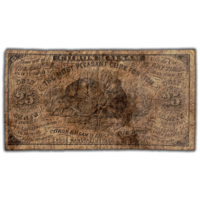 United States 1867-75 Citron Balsam 25 Cents Note - Filler (stained/tear)