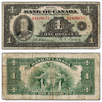 $1 1935 Bank of Canada Note English Text Letter 'B' BC-1 - VG (staple hole)