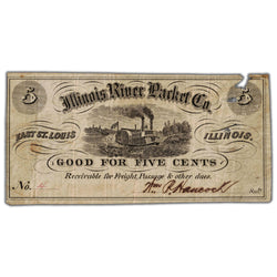 United States 1850-60's Illinois River Packet Co. 5 Cents Note - Damaged