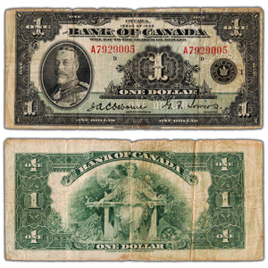 $1 1935 Bank of Canada Note English Text Letter 'A' BC-1 - VG/F