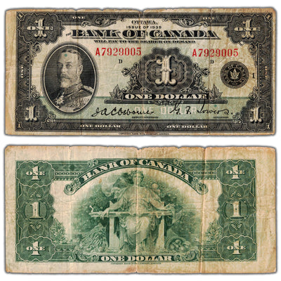 $1 1935 Bank of Canada Note English Text Letter 'A' BC-1 - VG/F