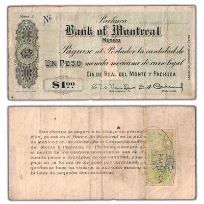 Mexico Bank of Montreal 1915 1 One Peso Note - Circulated