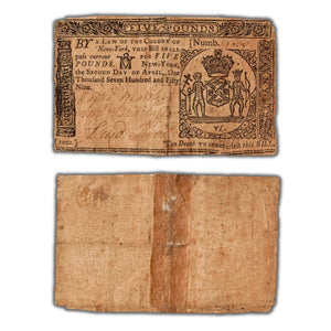 SOLD United States New York 1759 5 Pounds Note FR #NY156 - Tape Repaired