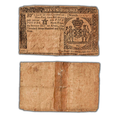 SOLD United States New York 1759 5 Pounds Note FR #NY156 - Tape Repaired