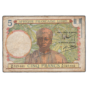 SOLD French Equatorial Africa ND (1941) 5 Francs Note P-6a