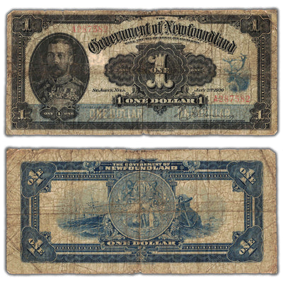 SOLD $1 1920 Government of Newfoundland Note NF-12b - Low Grade Filler