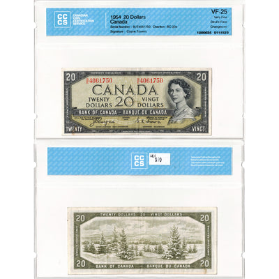 $20 1954 Bank of Canada Note Devil Face B/E Changeover Prefix BC-33a - CCCS VF-25