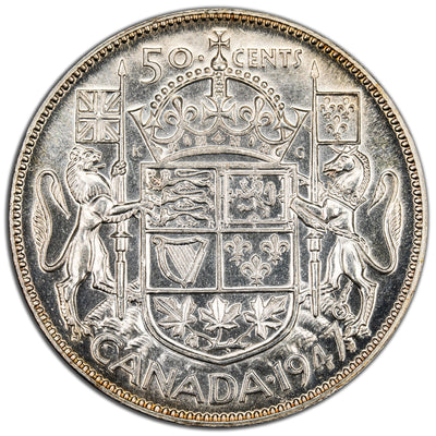 SOLD Canada 1947 St7 Maple Leaf 50 Cents Half Dollar Silver Coin - Cleaned