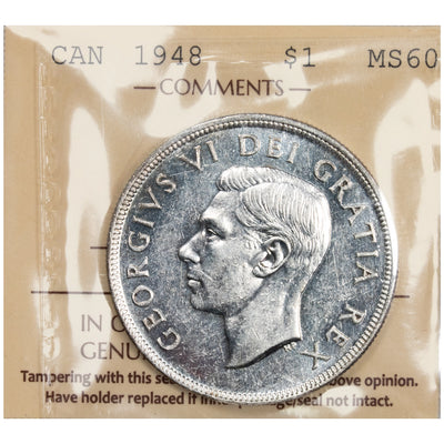 SOLD Canada 1948 $1 Silver Dollar Coin - ICCS MS-60