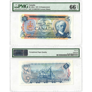 SOLD $5 1972 Bank of Canada Note *CU Replacement Prefix BC-48bA - PMG Gem UNC-66 EPQ