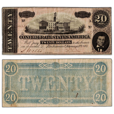 United States 1864 Confederate State of America $20 Twenty Dollars Note