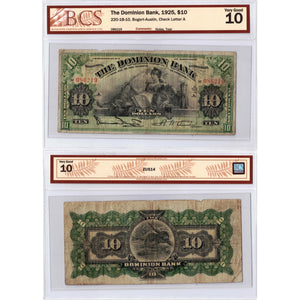 SOLD $10 1925 The Dominion Bank Canada Chartered Note #220-18-10 - BCS VG-10