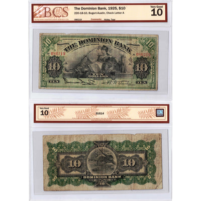 SOLD $10 1925 The Dominion Bank Canada Chartered Note #220-18-10 - BCS VG-10