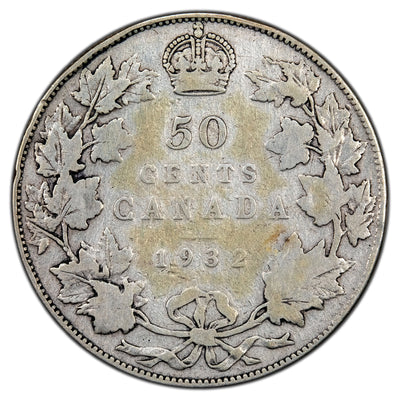 Canada 1932 50 Cents Half Dollar Silver Coin - Cleaned