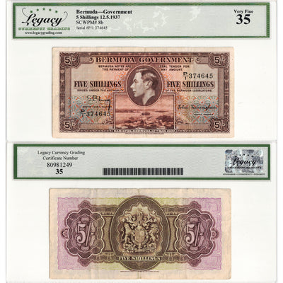 Bermuda 1937 5 Five Shillings Note P #8b - Legacy VF-35