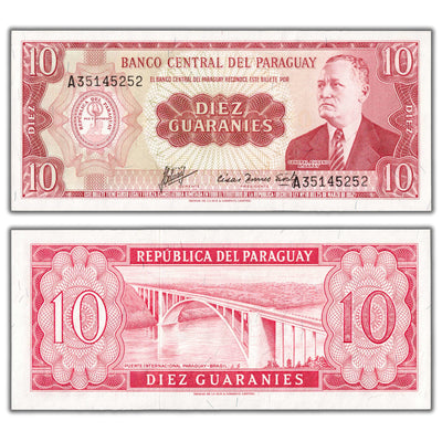 SOLD Paraguay 1952 (1963) 10 Guaranies Note P #196b - Choice UNC