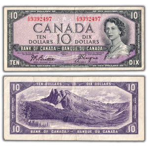 SOLD $10 1954 Bank of Canada Note Devil Face Beattie-Coyne I/D Prefix BC-32b - VF