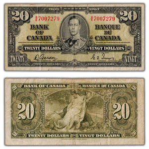 SOLD $20 1937 Bank of Canada Note Gordon-Towers B/E Prefix BC-25b