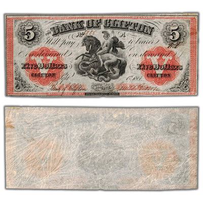 SOLD $5 1861 Bank of Clifton Canada Chartered Note CH #125-12-18