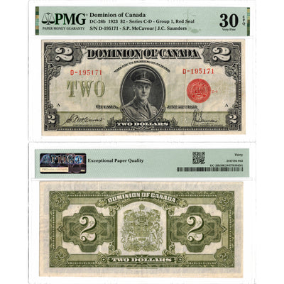 SOLD $2 1923 Dominion of Canada Note Red Seal Series D DC-26b - PMG VF-30 EPQ
