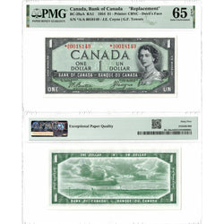 SOLD $1 1954 Bank of Canada Note Devil Face Replacement *A/A BC-29bA - PMG Gem UNC-65 EPQ