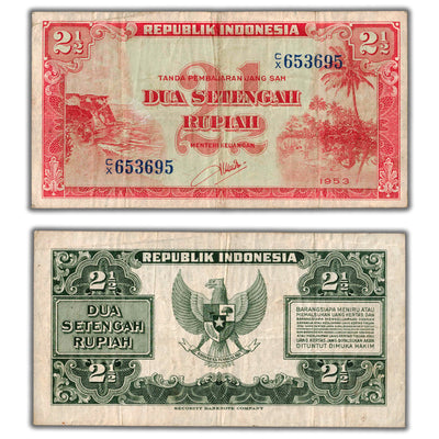 SOLD Indonesia 1953 2 1/2 Rupiah Note P #41 - F/VF