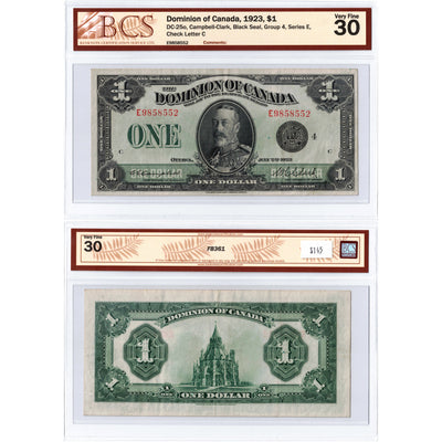 SOLD $1 1923 Dominion of Canada Note Black Seal Series E DC-25o - BCS VF-30