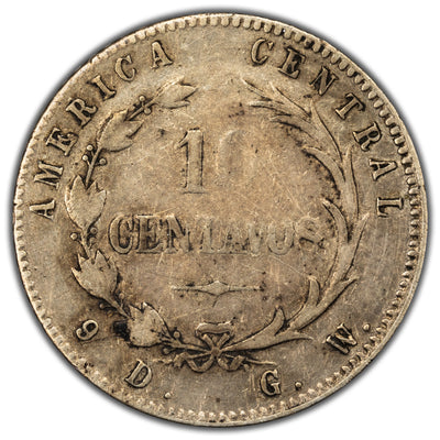 Costa Rica 1886 10 Centavos Silver Coin KM #126