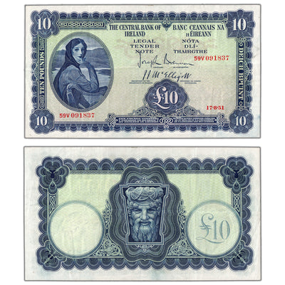 SOLD Ireland 1951 10 Ten Pounds Note P #59b - VF/VF+