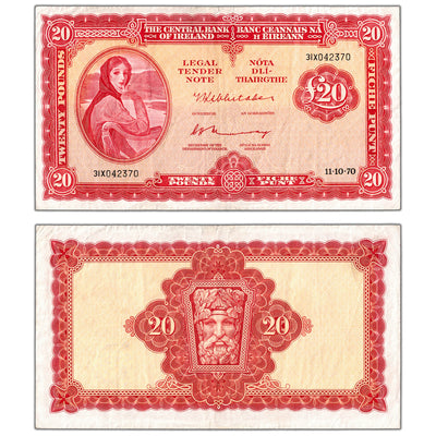 SOLD Ireland 1970 20 Twenty Pounds Note P #67b - VF