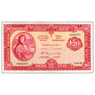 SOLD Ireland 1970 20 Twenty Pounds Note P #67b - VF