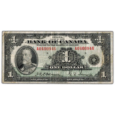 $1 1935 Bank of Canada Note English Text Letter 'A' BC-1 - F/VF