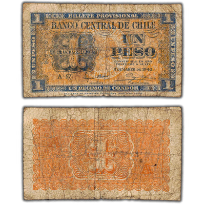 Chile 1943 1 One Peso Note P #90a - Circulated