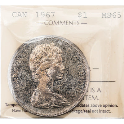 Canada 1967 $1 Silver Dollar Coin - ICCS MS-65