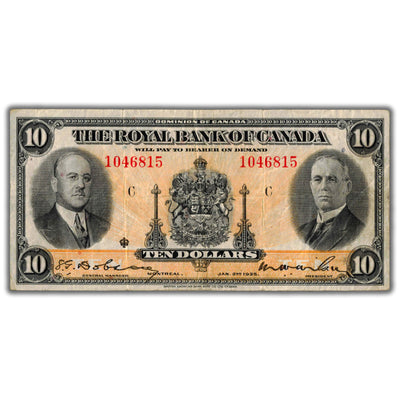 SOLD $10 1935 Royal Bank of Canada Chartered Note CH #630-18-04a - F/VF