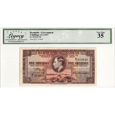 Bermuda 1937 5 Five Shillings Note P #8b - Legacy VF-35
