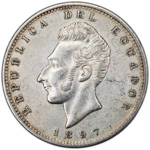 SOLD Ecuador 1897 Sucre Silver Coin KM #53 - Cleaned